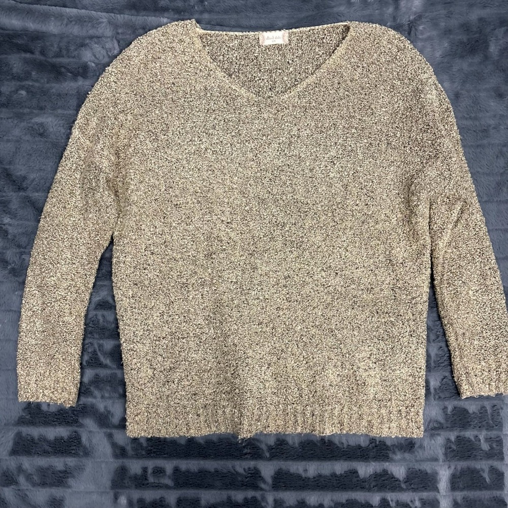 Altar'd State Marled Bouclé V-Neck Sweater Beige Black S/M Pullover Knit 7992